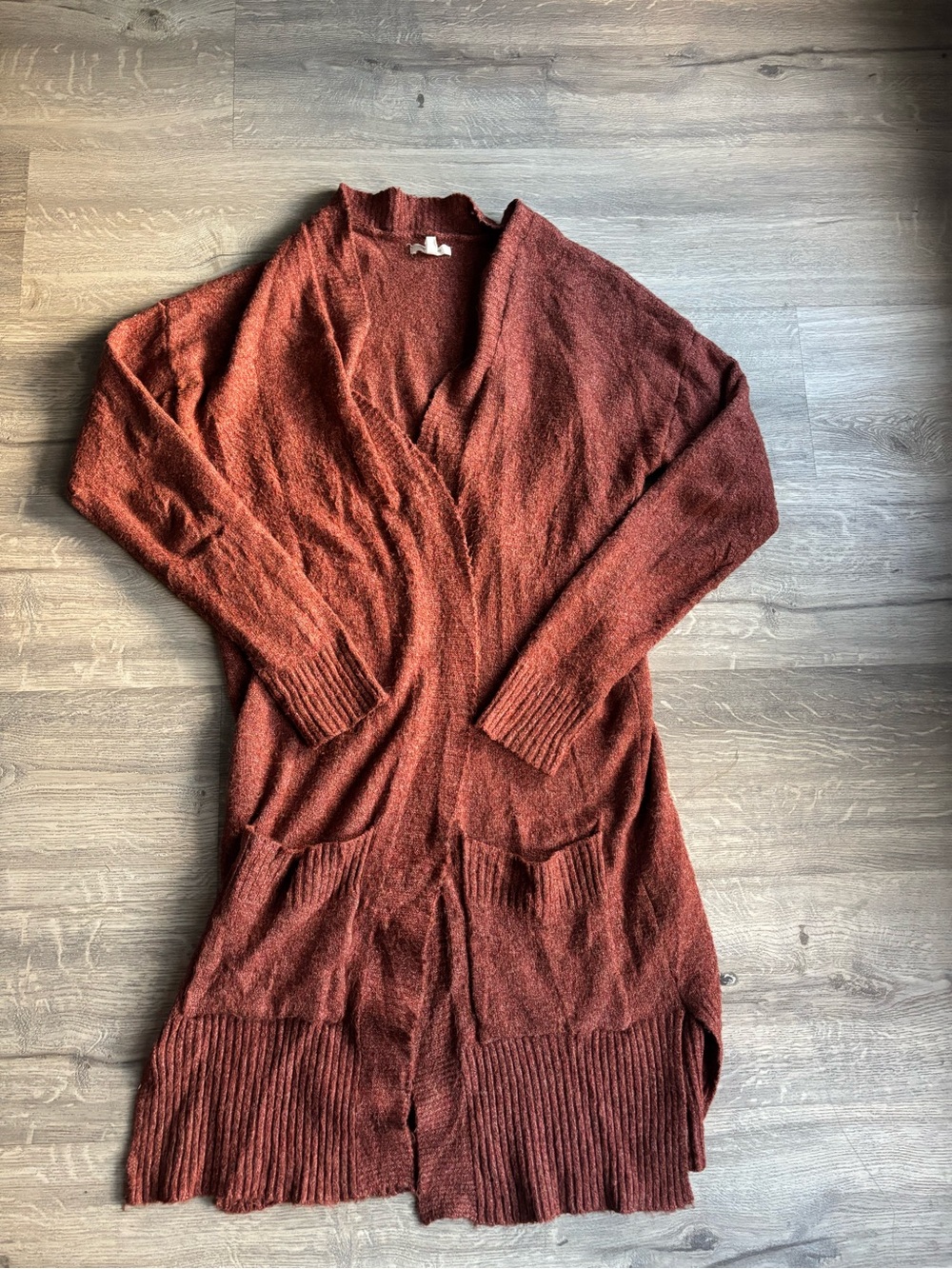 Maurices Brick Red Long Open-Front Cardigan